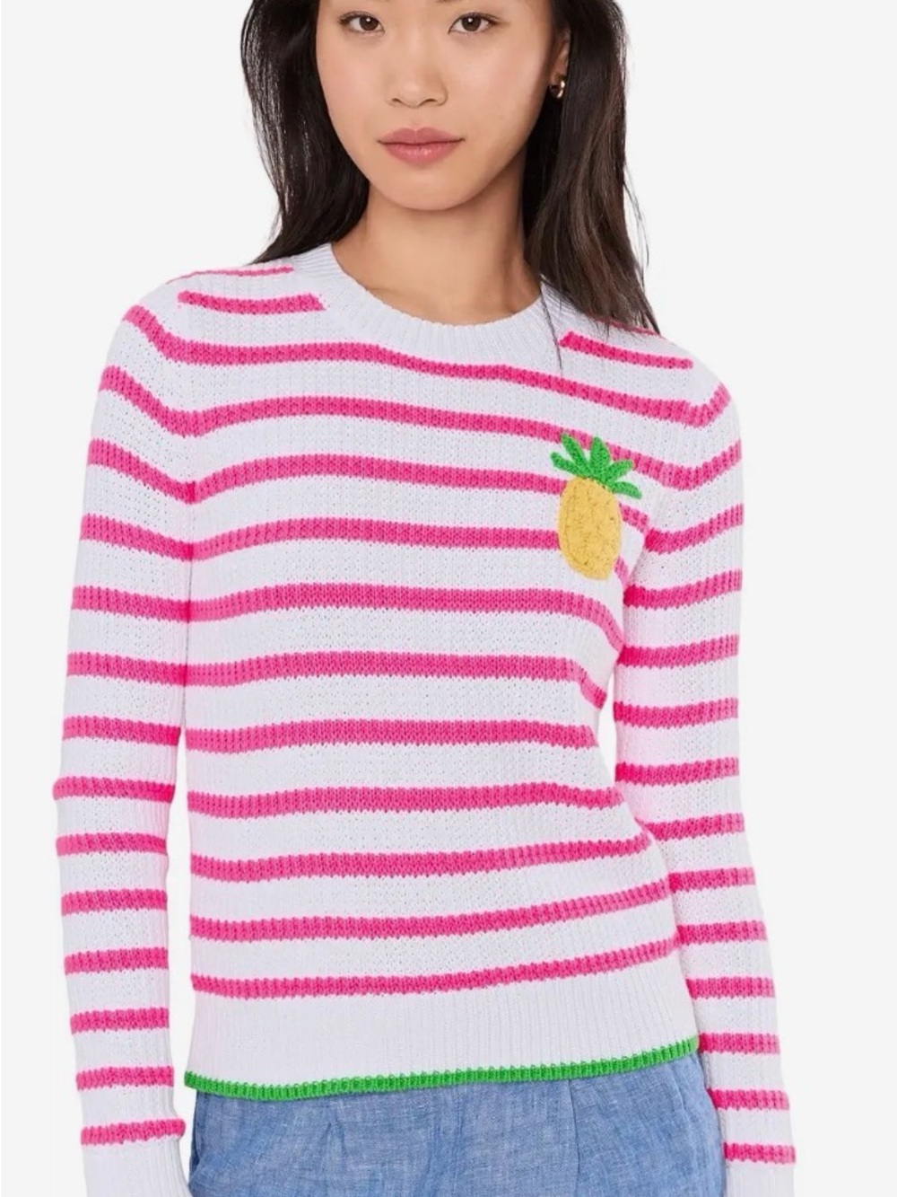 Lilly Pulitzer, NWT, jPink & White Striped Pineapple Embroidered Sweater sz XS